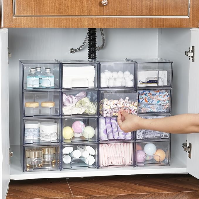 Vtopmart 10 Pack Clear Small Stackable Storage Drawers, Acrylic Bathroom Makeup - Image 6