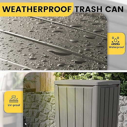 Outdoor Trash Can with Lid, Waterproof Resin Garbage Can with Tiered Lid - Image 5