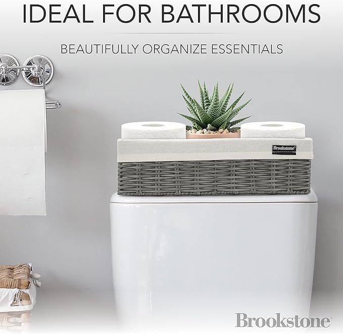 Brookstone Wicker Shelf Storage Basket Decorative Shelf Bin, bathroom - Image 2