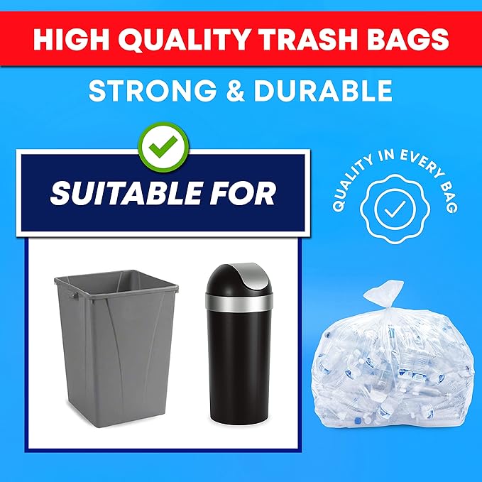 Tasker 30-33 Gallon Trash Bags Heavy Duty Clear Large Plastic Recycling Garbage - Image 2