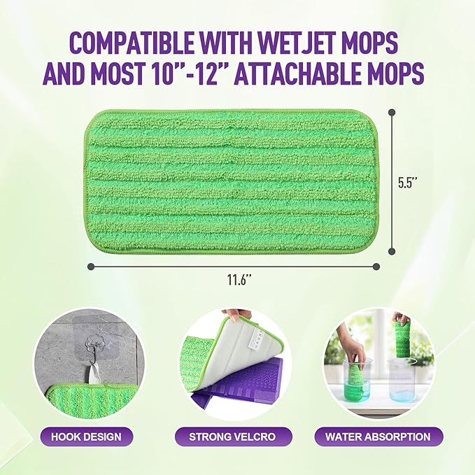 6 Pack Reusable Mop Pads for Swiffer WetJet, Washable Wet Mop Refills - Image 3