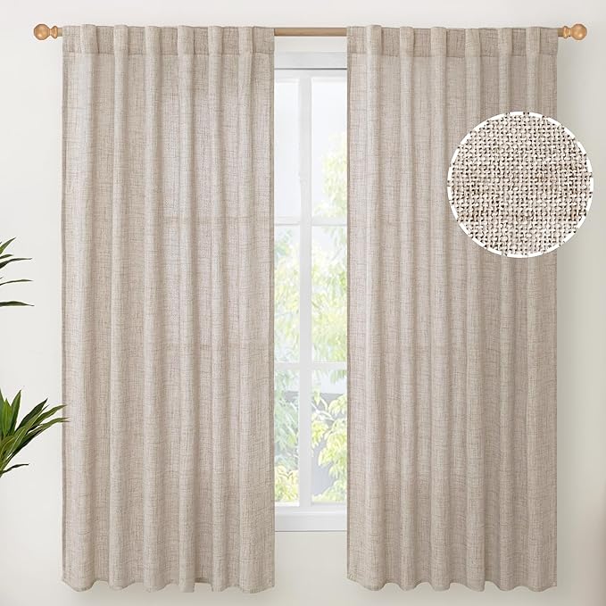 YoungsTex Beige Linen Semi Sheer Curtains 63 Inch Length by YoungsTex