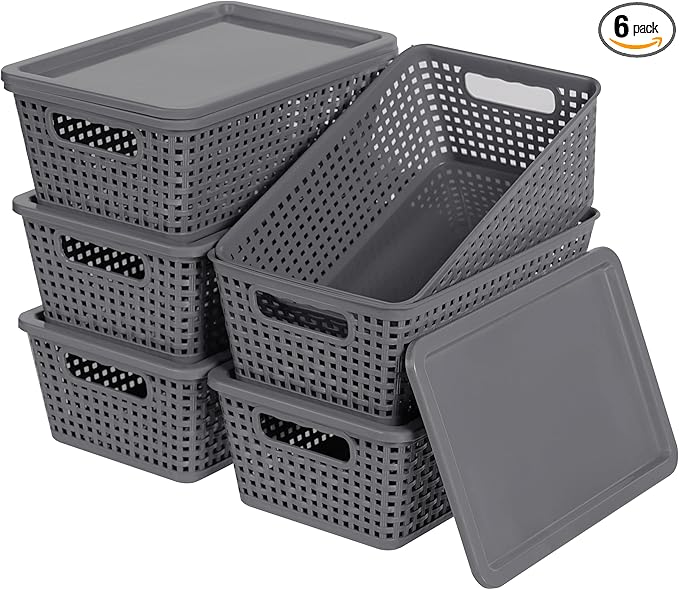 Plastic Storage Baskets With Lid, Storage Bins by Unknown