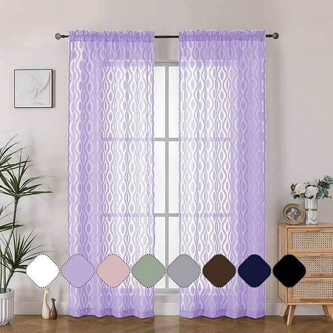 Aiyufeng Purple Sheer Curtains 84 Inch Length 2 Panels, Solid Lightweight Clip - Image 2