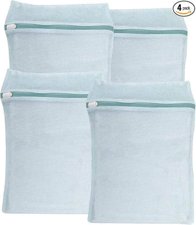 4-Piece Blue Medium Durable Organic Cotton Mesh Laundry Bags by NAHADS