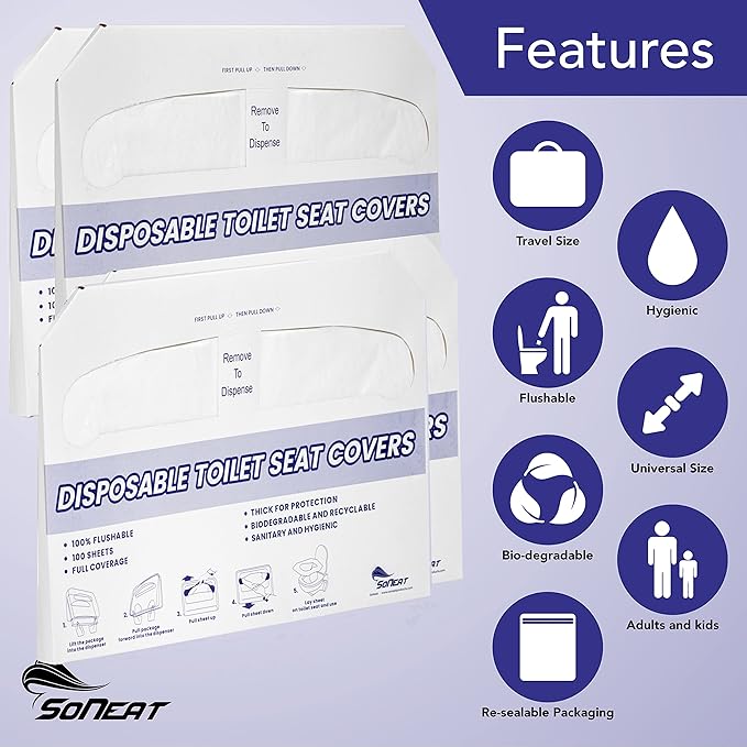 Disposable Toilet Seat Covers XL Half Fold Flushable – 400 Sheets - Image 3