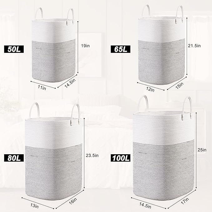 Woven Laundry Basket for Clothes, 100 L Large Rectangle Laundry Hampers - Image 8