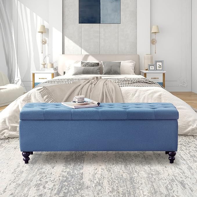Storage Ottoman 50.2 Inches Upholstered Fabric Storage Ottoman Bench，Button - Image 4