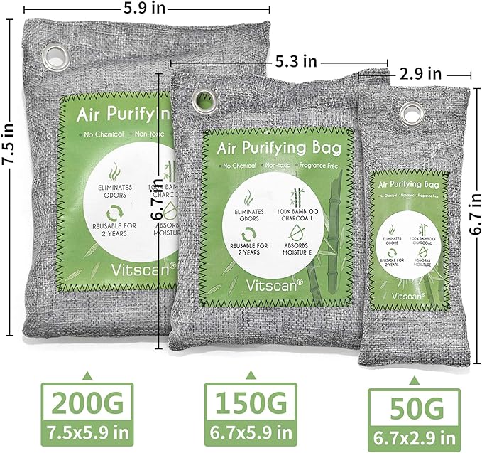 6 Pack Bamboo Charcoal Air Purifying Bag, Activated Charcoal Bags Odor Absorber - Image 9