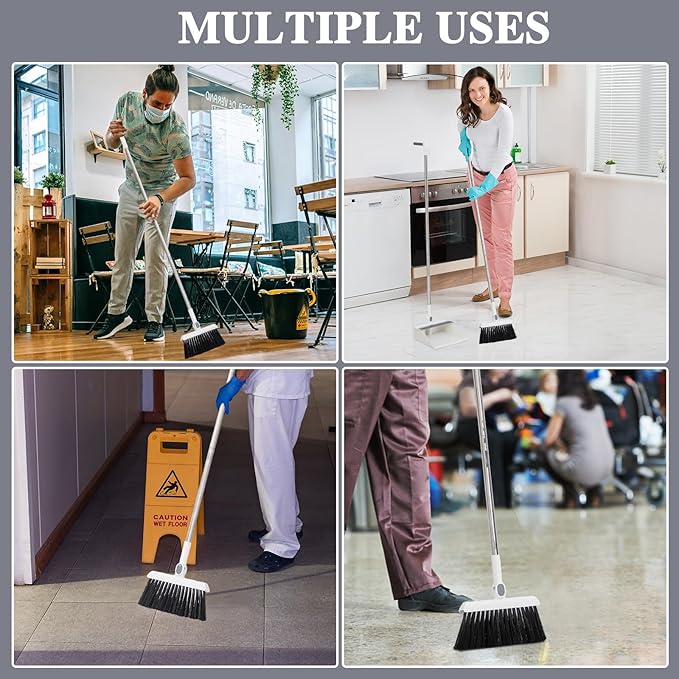 Suclain 4 Set 8 Pcs Broom and Dustpan Set 47 Inch Long Handle Brooms - Image 7