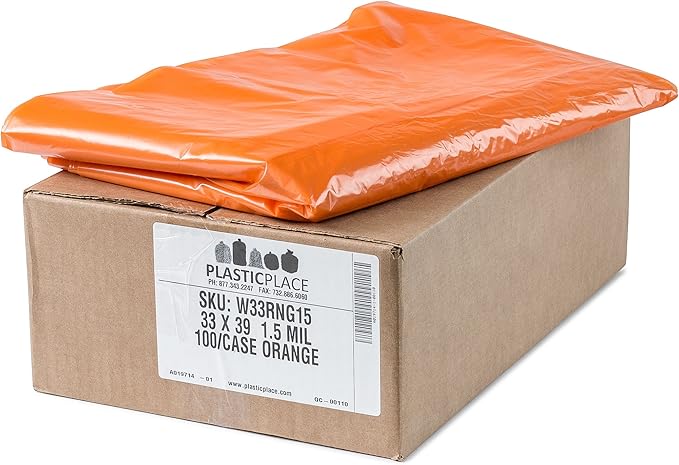 Plasticplace 32-33 Gallon Trash Bags │ 1.5 Mil │ Orange Garbage Can Liners │ - Image 2