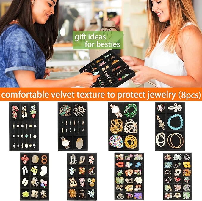 Jewelry Organizer Drawer 8 Set Jewelry Boxes Velvet Jewelry Drawer Organizer - Image 2