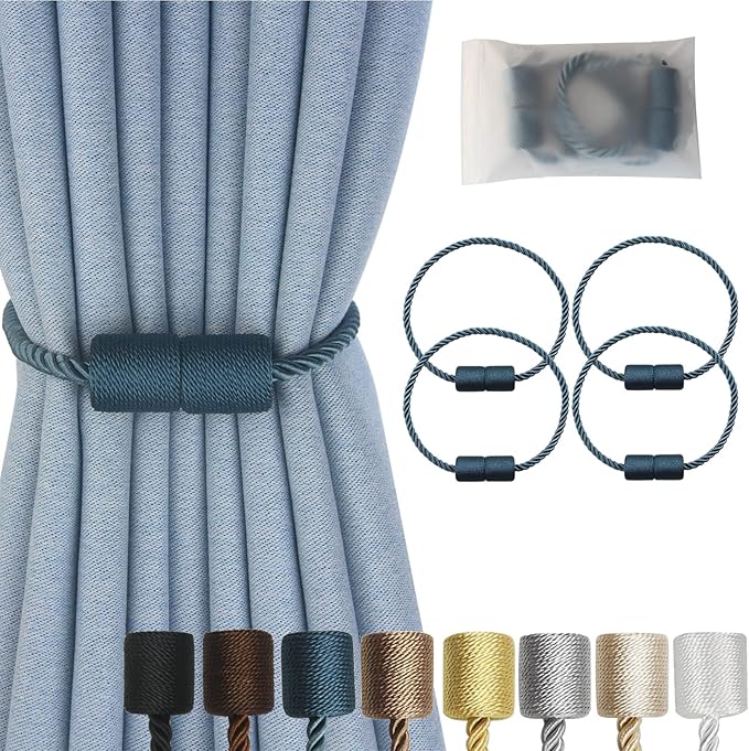 Magnetic Curtain Tiebacks 4 Pack Blue Curtain Rope Tieback Curtain Holders by CURTAINTIEBACKS