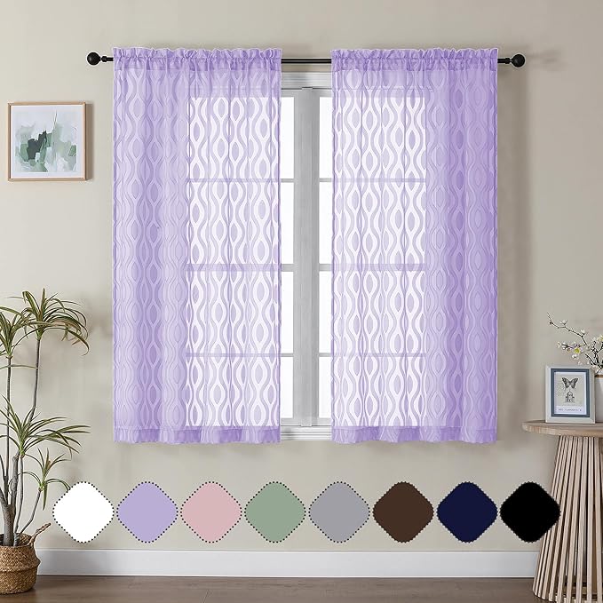 Aiyufeng Light Purple Sheer Curtains 54 Inch Length 2 Panels, Soft Lightweight by Aiyufeng