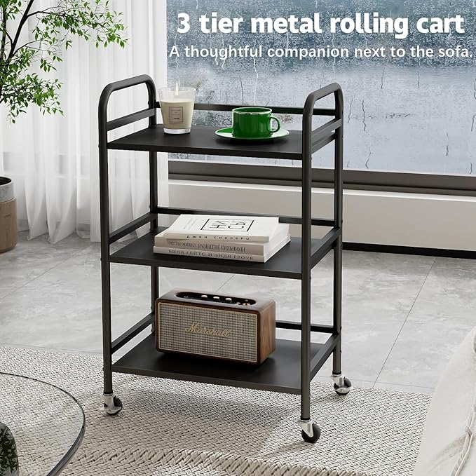 HDANI 3 Tier Rolling Cart Shelves, Heavy Duty Multifunctional Metal - Image 3