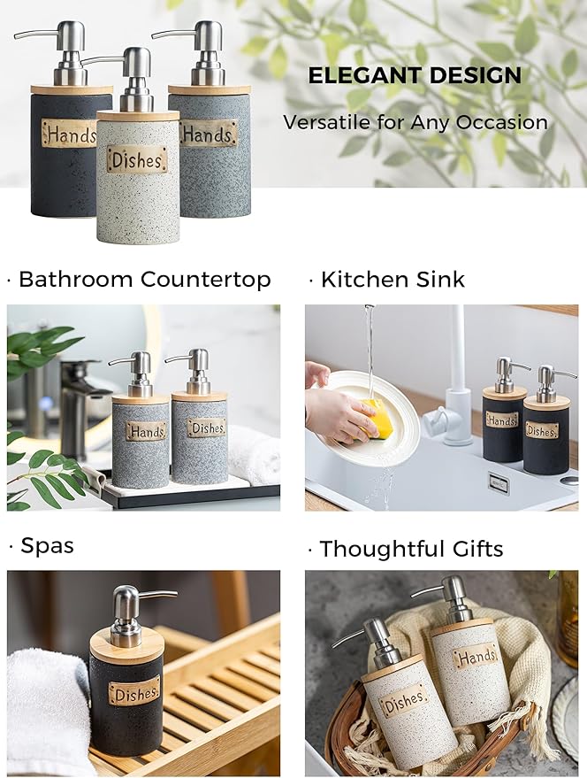 Kitchen Soap Dispenser Set, Ceramic Hand and Dish Soap Dispenser Set - Image 4