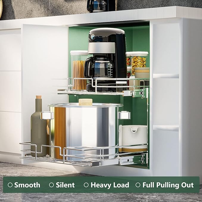 LOVMOR 2 Tier Individual Pull Out Cabinet Organizer 14" W x 18" D, Slide Out - Image 2