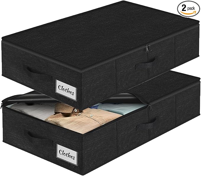 Under Bed Storage Container Bins 2 Pack, Low Profile Foldable Underbed Clothes by KUKIKAN