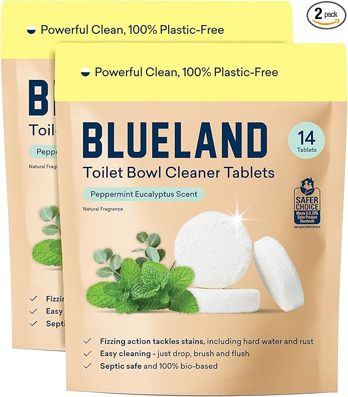 BLUELAND Toilet Bowl Cleaner Tablets, Peppermint Eucalyptus, Plastic-Free by BLUELAND