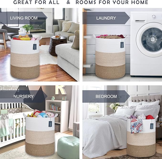 COMSE Extra Large Blanket Basket, Tall Woven Storage Basket, Nursery Hamper - Image 2