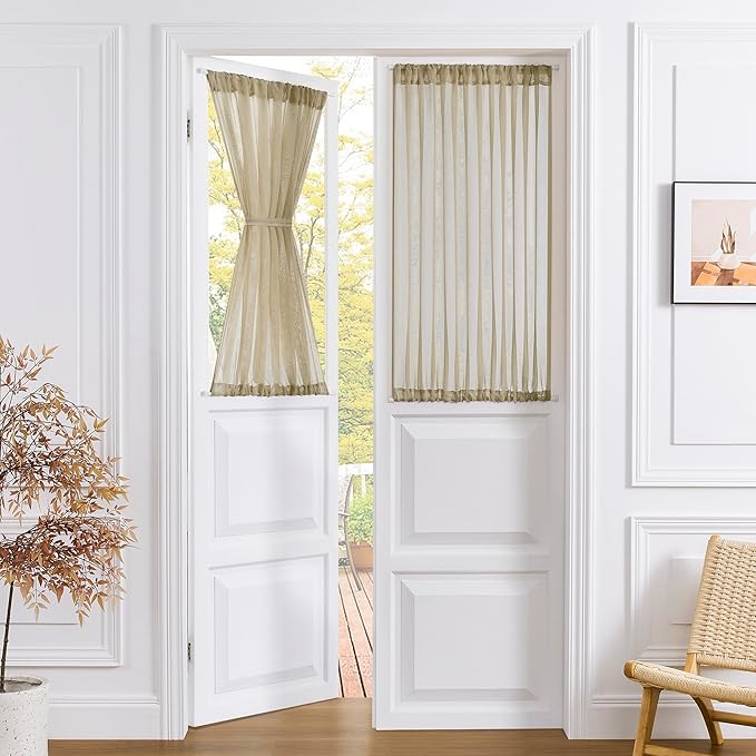 Tollpiz Short Sheer Door Curtains Closet Linen Textured Curtains Sheer Doorway by Tollpiz