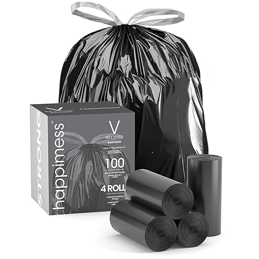 happimess HPM3000V-BLACK 30 Gallon Drawstring Unscented Trash Can Liner by Happimess