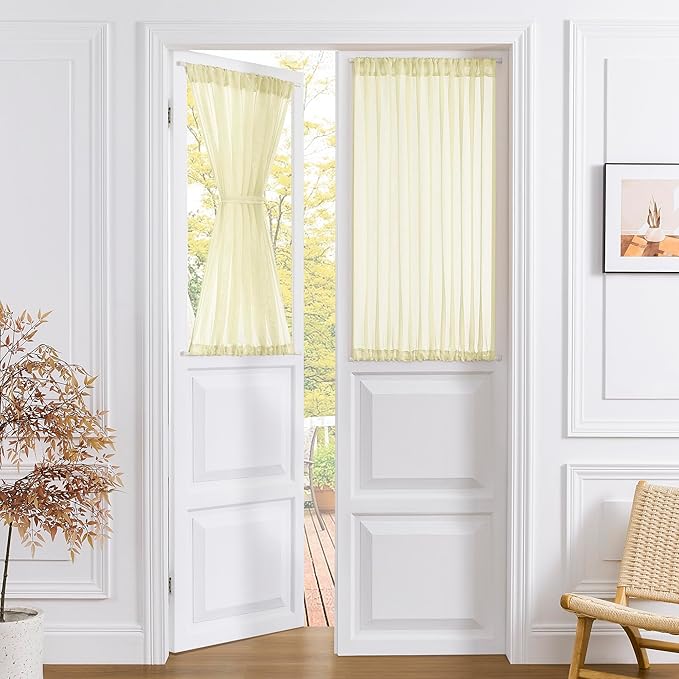 Tollpiz Small Sheer Door Curtain Closet Linen Textured Curtain Sheers Doorway by Tollpiz