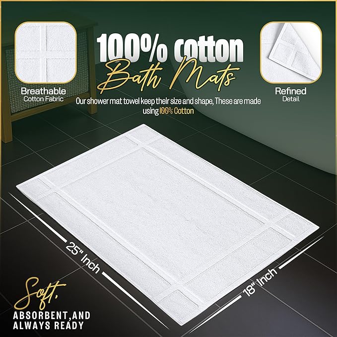 Pearl Linens Pack of 12 100% Cotton Bath Mat 18x25 inches, Soft & Absorbent - Image 2