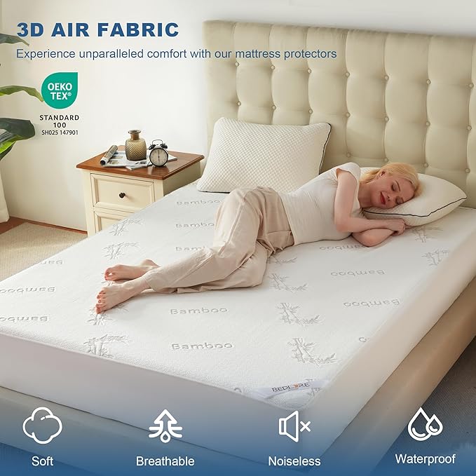 Waterproof King Size Mattress Protector, Mattress Pad Fitted 6"-18" Deep Pocket - Image 3