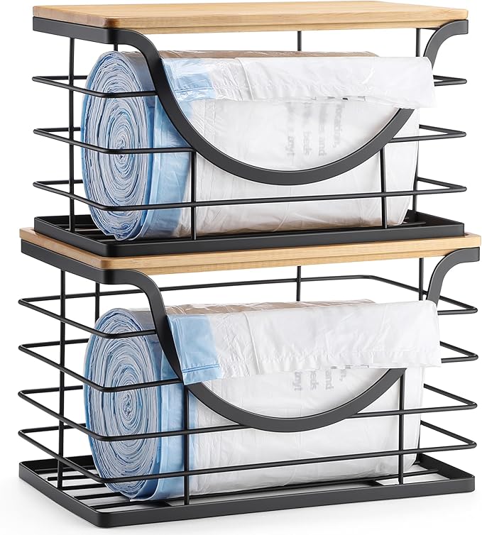 Extra Large Trash Bag Holder Under Sink 2 Pack Stackable Kitchen Storage by YAFFWA