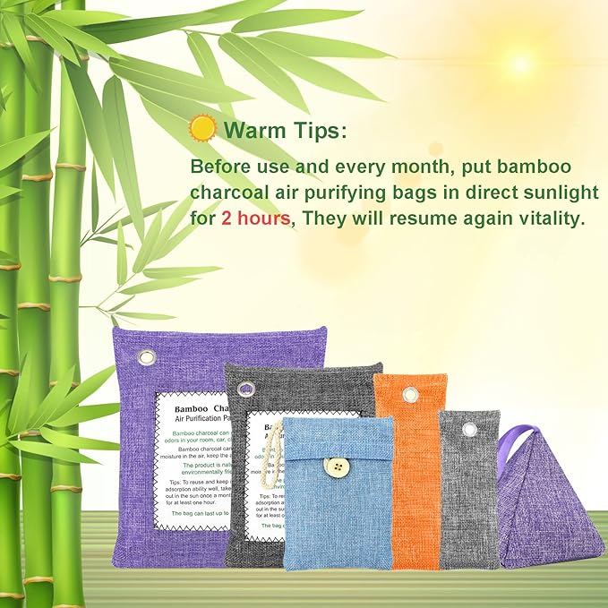Charcoal Air Purifying Bags 6 Pack×200g Bamboo Charcoal Bags Odor Absorber - Image 2
