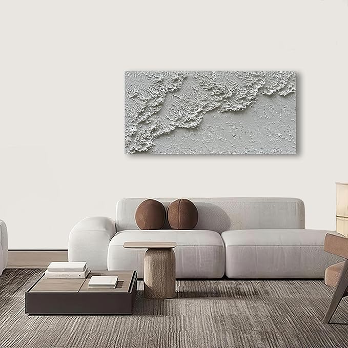 NANKAI Hand Painted White Minimalist Art Painting Ocean Waves Abstract Canvas - Image 4