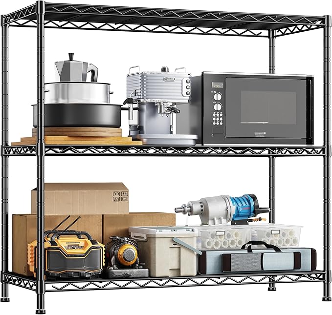 3- Shelf Metal Shelving Unit 35.6Wx14Dx36H Adjustable Storage Shelves Heavy by Durayloly