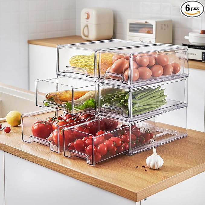PeJeyiee 6 Pack Clear Stackable Refrigerator Organizers and Storage Drawers by Unknown