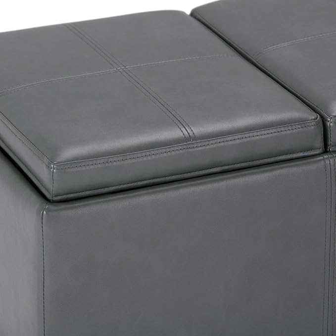 SIMPLIHOME Avalon 42 inch Wide Contemporary Rectangle Storage Ottoman in Stone - Image 7