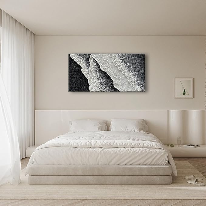 NANKAI Hand Painted black and white abstract canvas art oil painting waves - Image 6