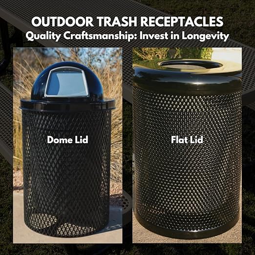 Coated Outdoor Furniture 32-Gallon Heavy-Duty Punched Steel Round Trash - Image 4