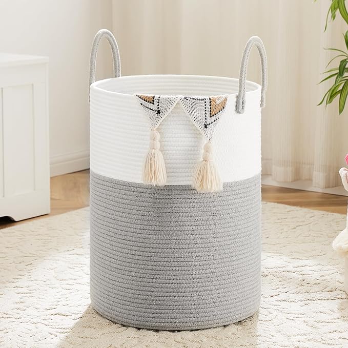 Laundry Basket, Woven Cotton Rope Laundry Hamper, 80L by Artfeel