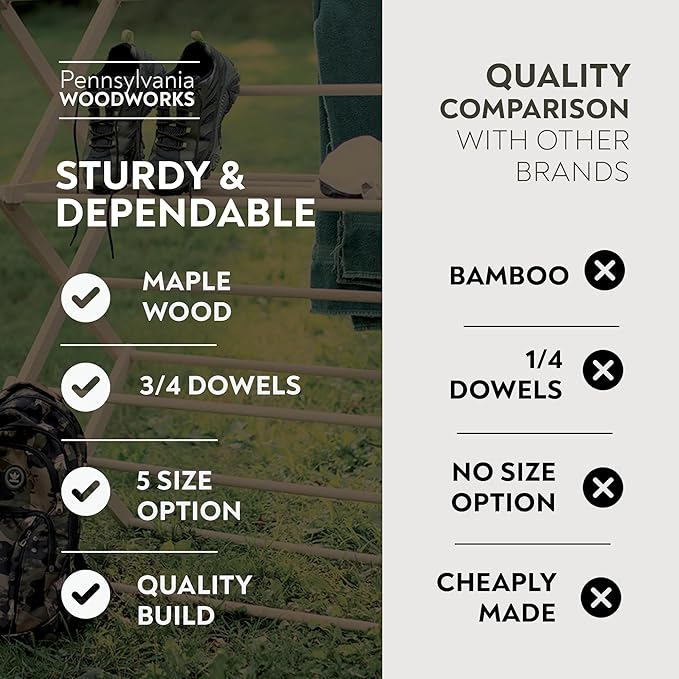 Pennsylvania Woodworks Clothes Drying Rack: Solid Maple Hard Wood Laundry Rack - Image 4