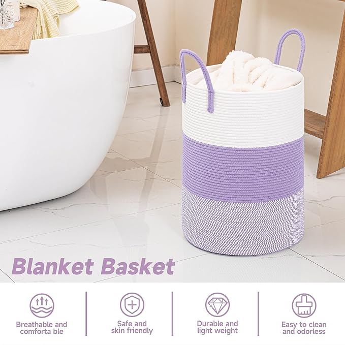 CLHMILY&Z 40L Laundry Basket Round Storage Rope Basket - Image 4