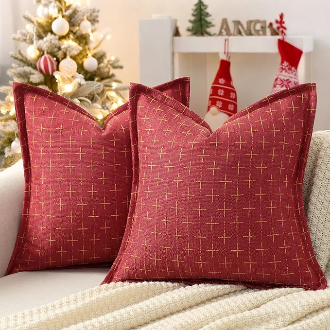 ZWJD Christmas Pillow Covers 16x16 Set of 2 Soft Polyester Textured Pillows by ZWJD