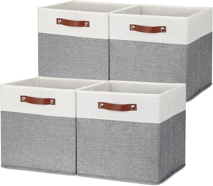 HNZIGE Foldable Storage Bins 13x13 Storage Cubes Set of 4 Fabric Linen Storage by HNZIGE