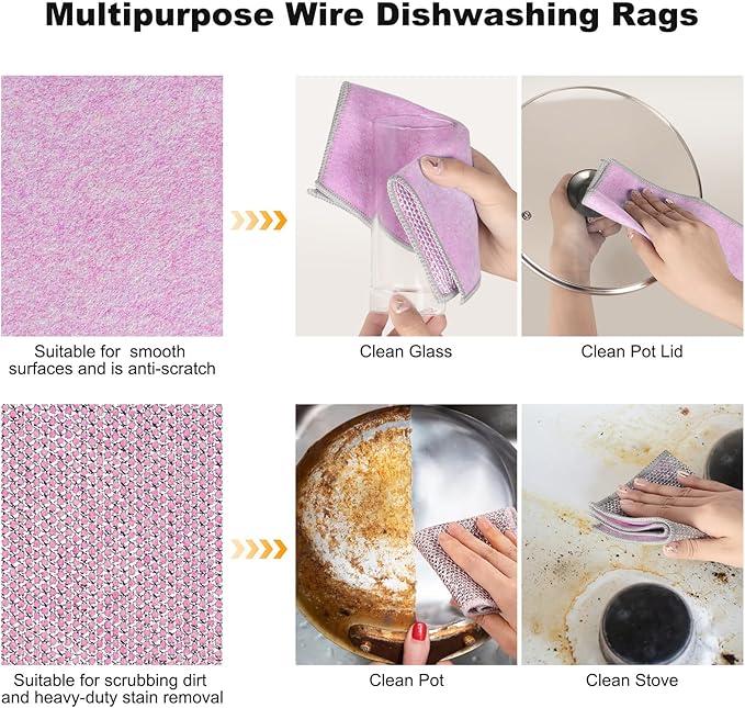 10pcs Non Scratch Wire Dishcloth Multipurpose Wire Dishwashing Rag - Image 5