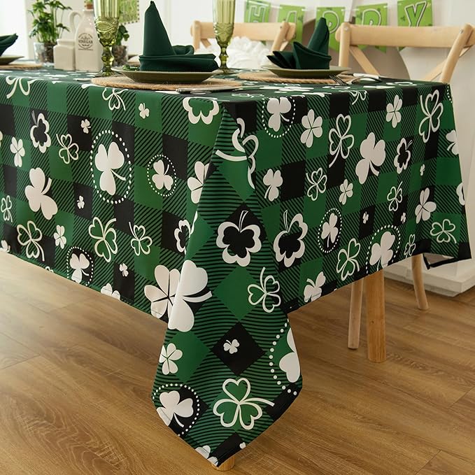 Green Waterproof Plaid St.Patrick Tablecloth Fabric by Essifunia