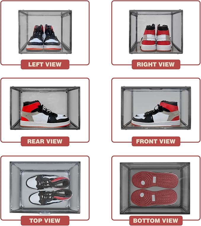 4 Pack Grey Shoe Storage Boxes Clear Plastic Stackable Shoe Display Case - Image 4