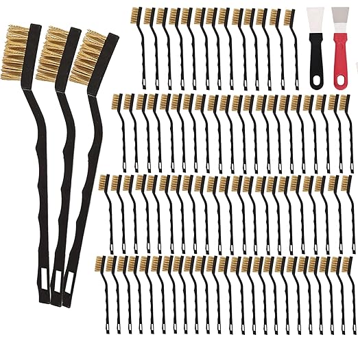 80 Pcs Mini Pure Brass Copper Wire Brush Set, Curved Handle Masonry Brush by Unknown