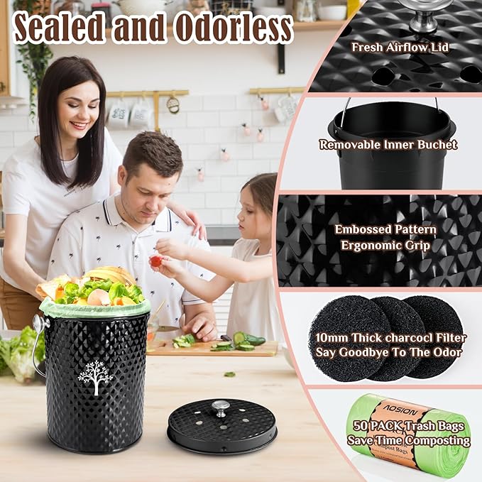 AOSION Countertop Compost Bin Kitchen，Odorless Indoor Compost Bin - Image 5