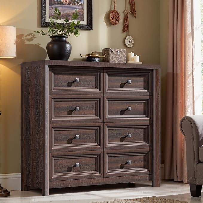 Farmhouse 8 Drawer Dresser for Bedroom, 43.3" Wide Dresser TV Stand, Storage - Image 4