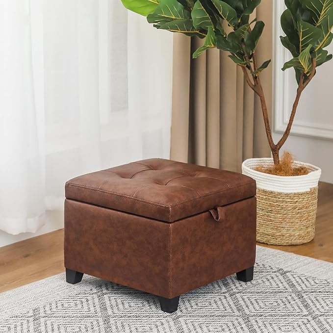 Adeco Faux Leather Storage Ottoman Bench - Image 9