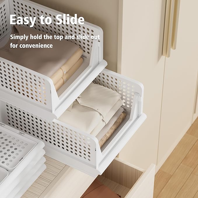 Proarea 4 Pack Stackable Plastic Storage Basket Closet Organizer Bin Foldable - Image 5